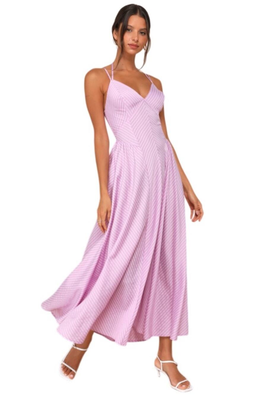 Lulus Lilac Purple Immaculate Perfection Striped Double Strap Midi Dress